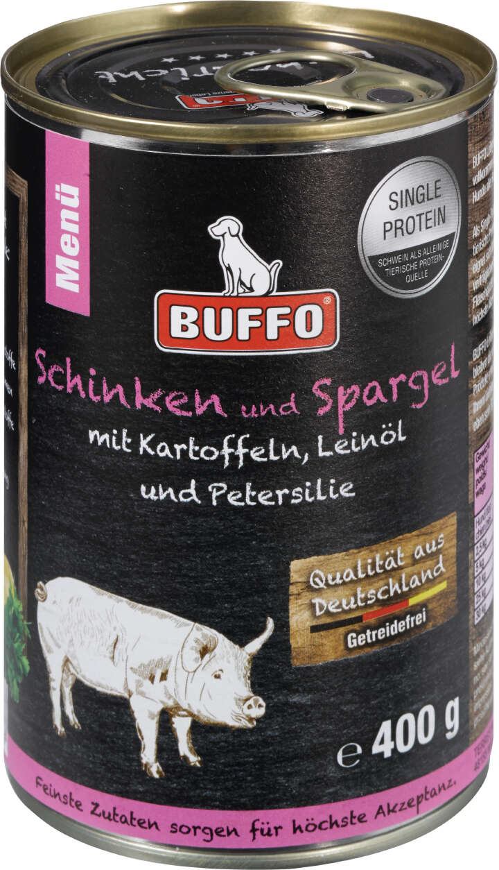 BUFFO Hunde-Nassfutter Leibgericht Schinken & Spargel